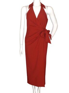 new CINQ A SEPT Midi Wrap Dress, 2, Ellson Bordeaux, Sleeveless, Self Tie,Collar